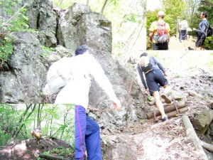 トレランコースをはずれて、四阿屋山頂上へ。岩場・鎖場あり